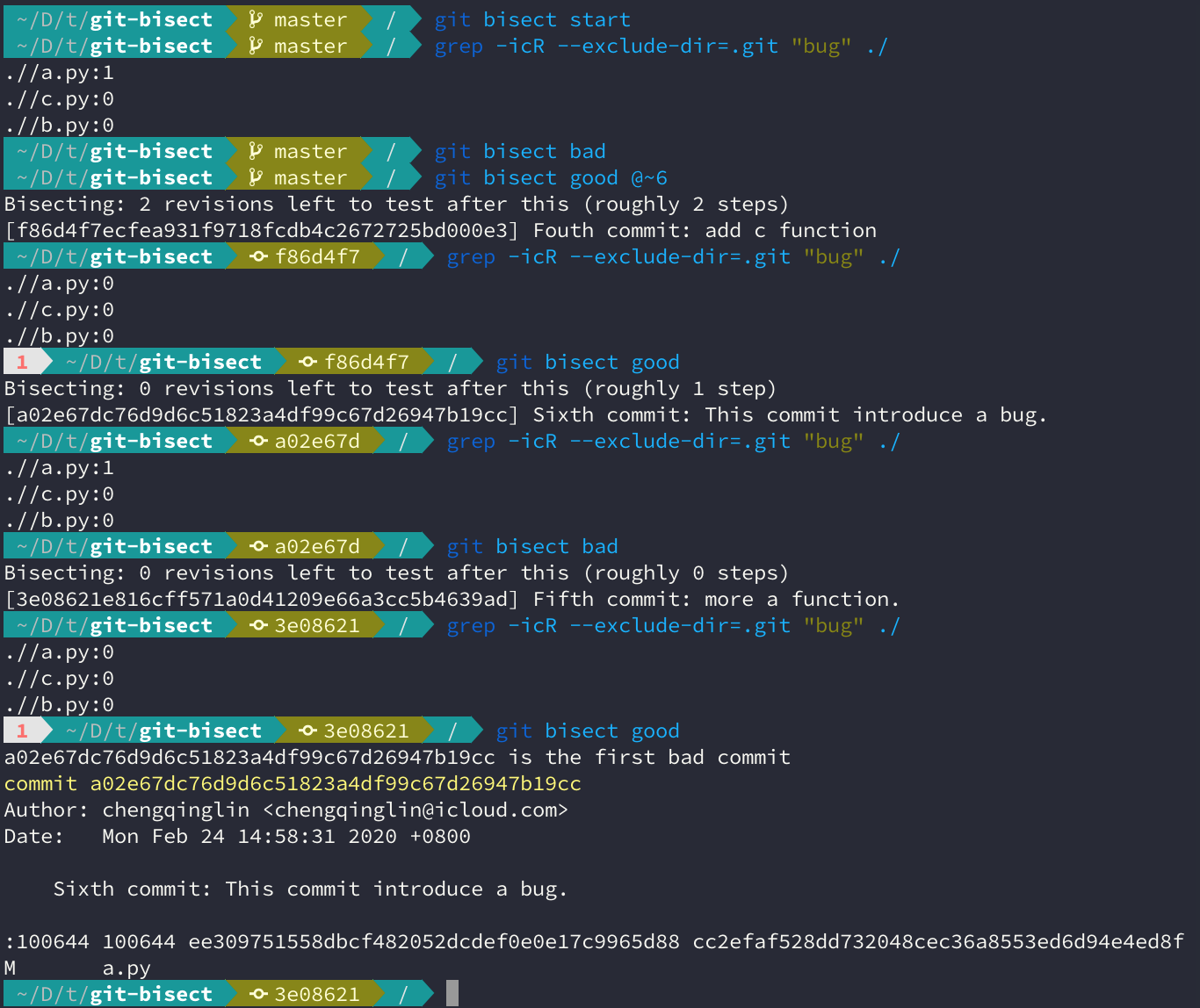git bisect operations